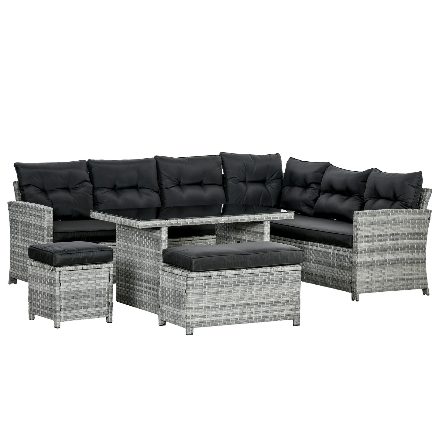 5-Piece Rattan Patio Furniture Set with Corner Sofa, Footstools (1)