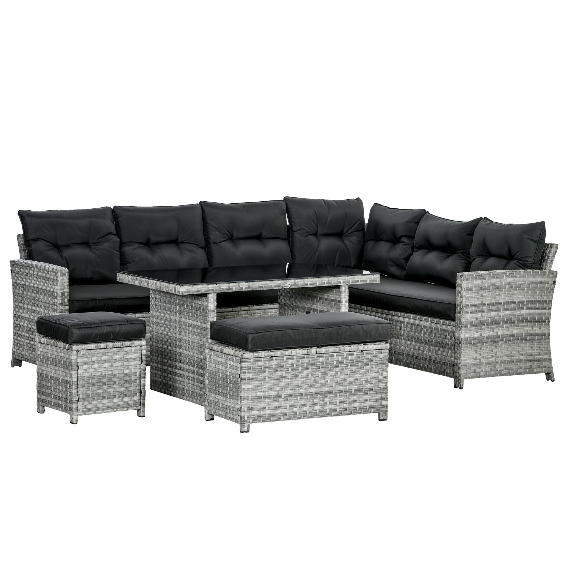 5-Piece Rattan Patio Furniture Set with Corner Sofa, Footstools (1)