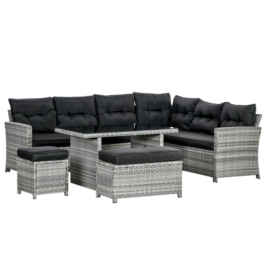 5-Piece Rattan Patio Furniture Set with Corner Sofa, Footstools (1)