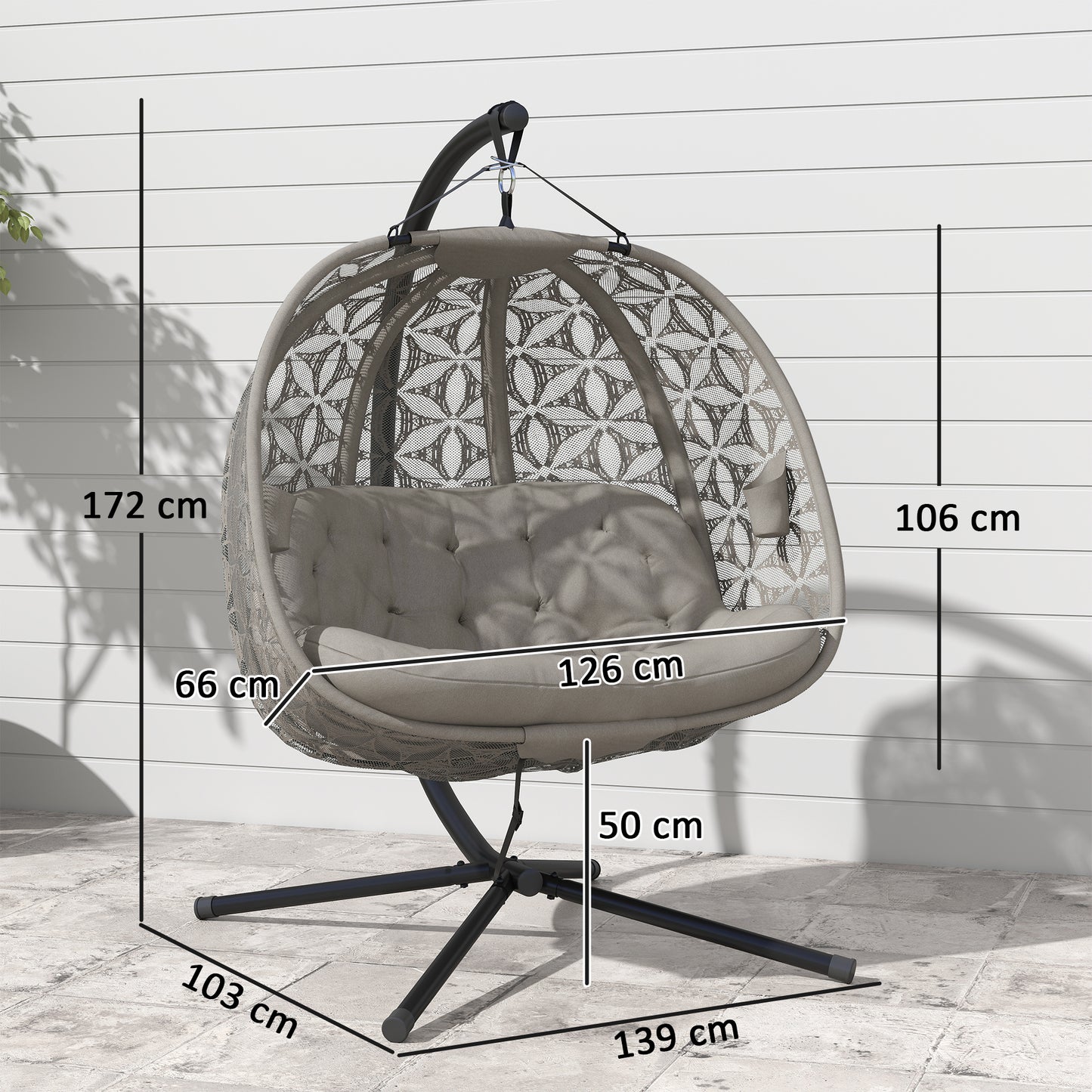 Outdoor Double Hanging Chair with Cushion and Cup Holders