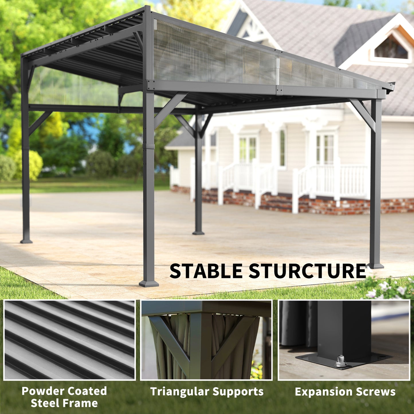 4.3 x 3 m Garden Pergola with Galvanised Steel Roof