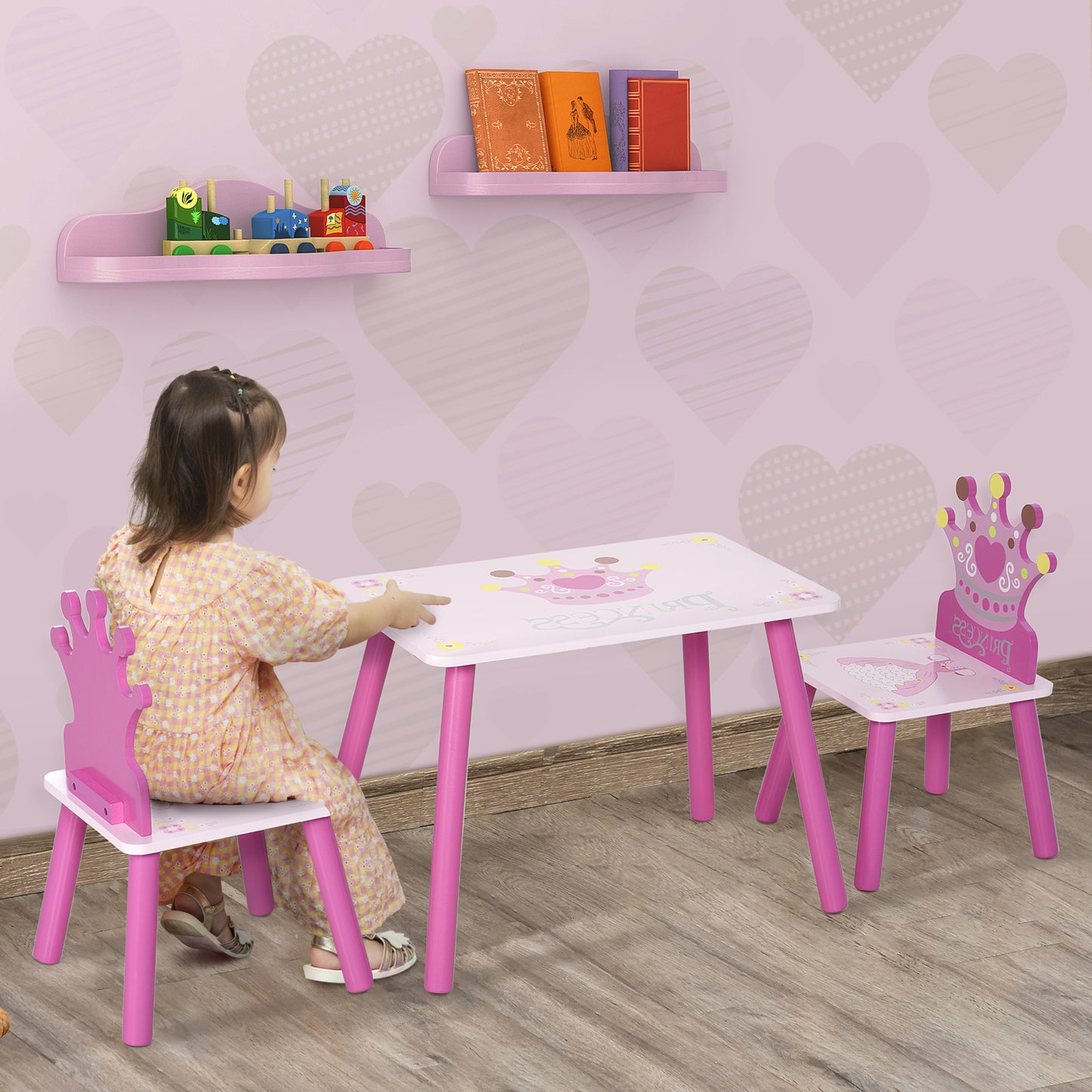 3 Pcs Kids and Table Chair Set Princess & Crown Theme Home