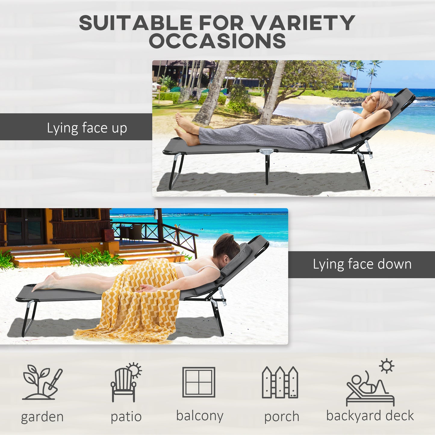 Folding Sun Loungers Set of 2 with Face Hole