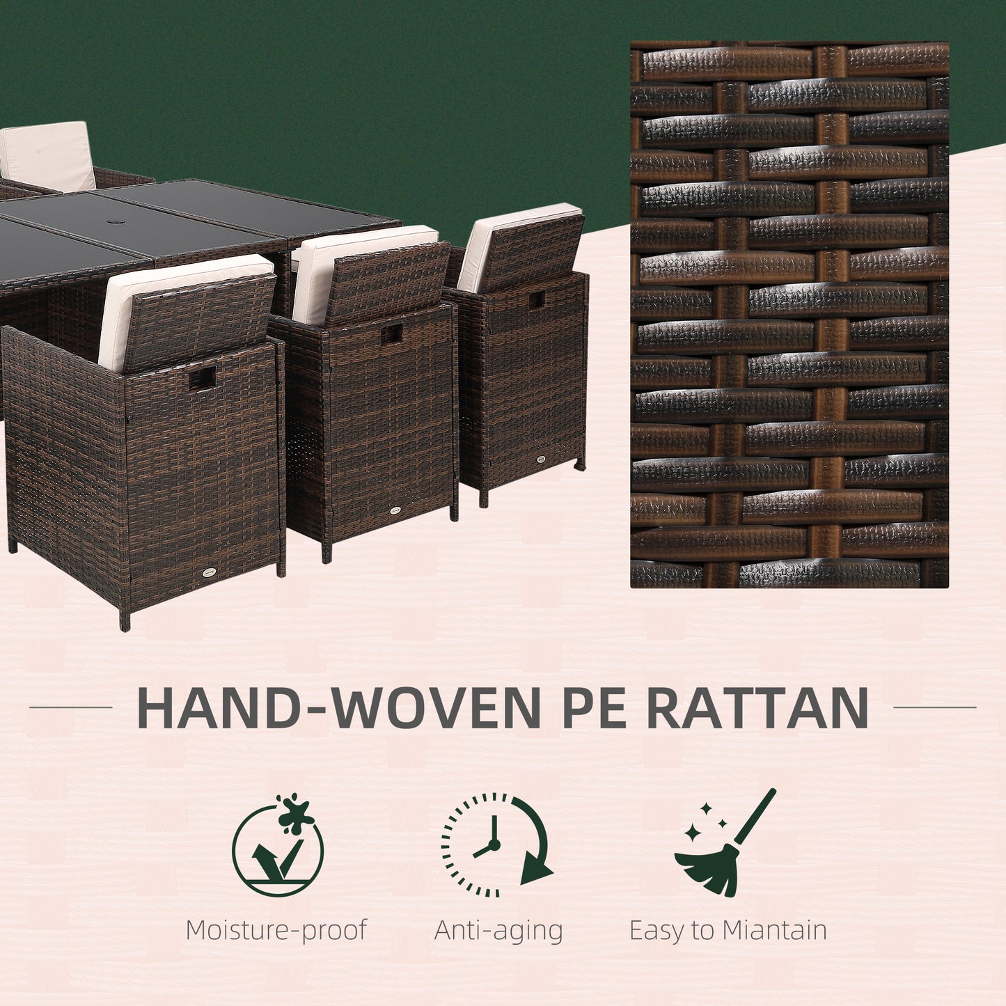 10 Seater Rattan Cube Garden Furniture Set with Parasol Hole