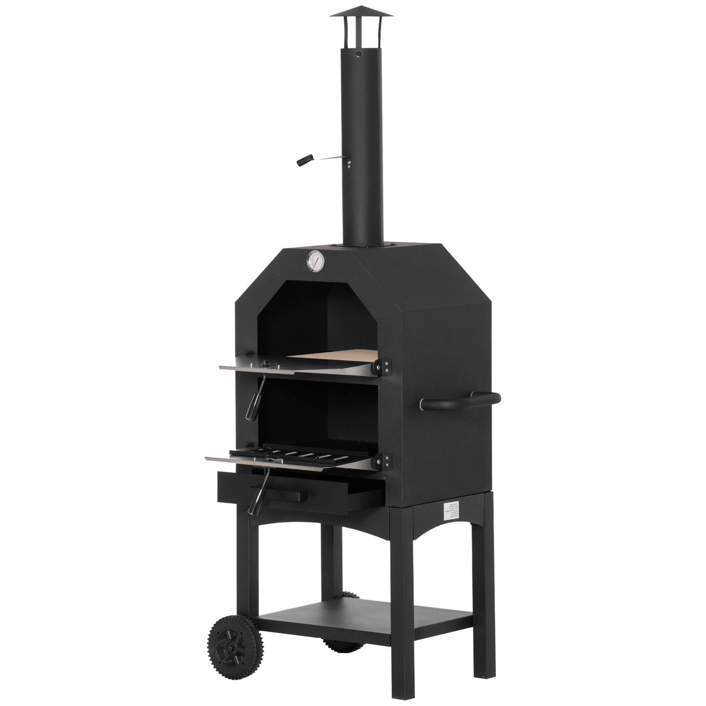 Outdoor Garden Pizza Oven Charcoal BBQ Grill 3-Tier Freestanding w/