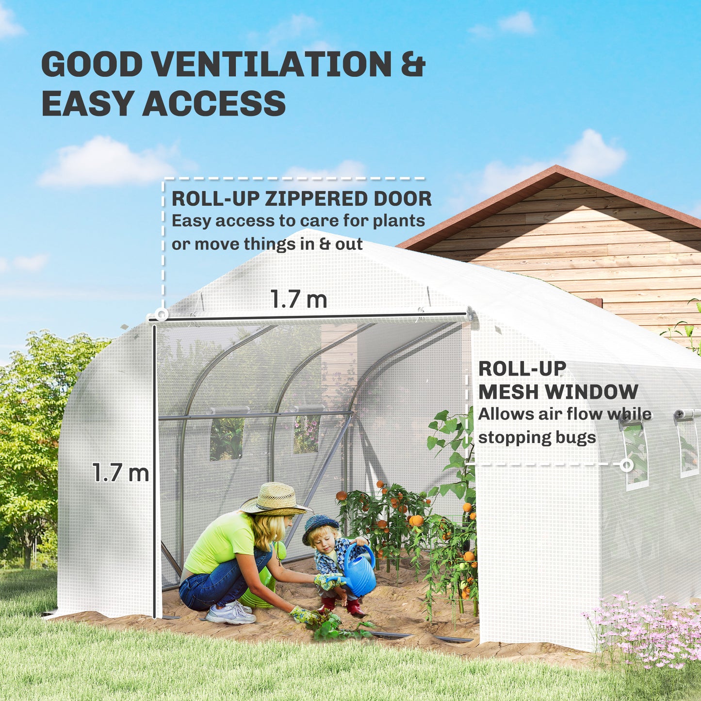 3.5 x 3 x 2m, Walk-In Polytunnel Greenhouse Warm House Garden