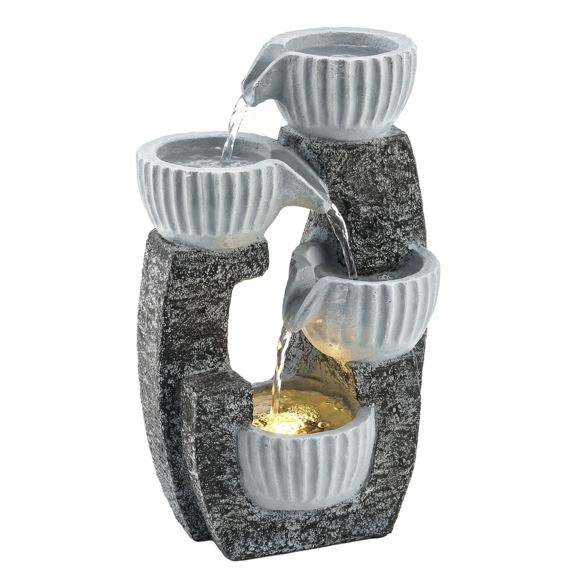 4-Tier Bowl Water Feature, Indoor Outdoor Garden Water Fountain