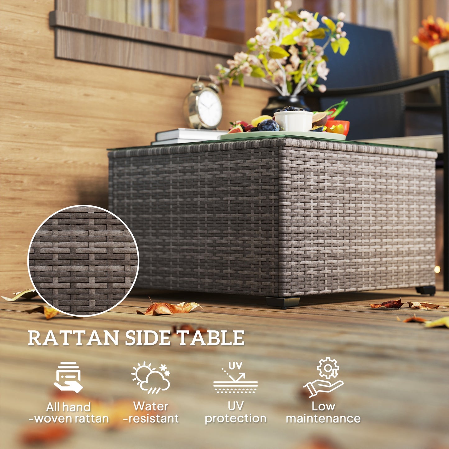 62 x 62cm Glass-Top Rattan Side Table