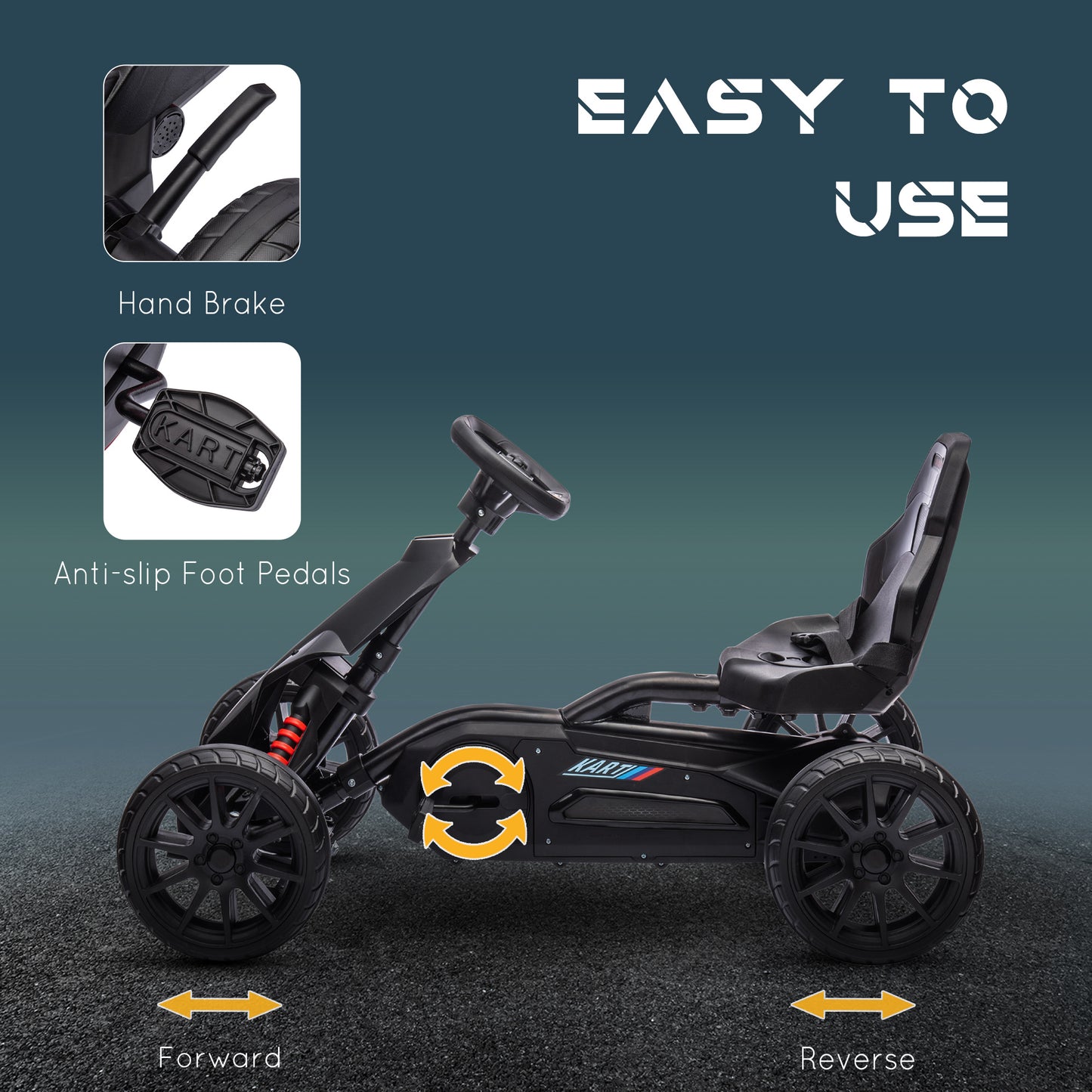 Kids Pedal Go Kart, with Adjustable Seat, EVA Wheels, Seat, Handbrake