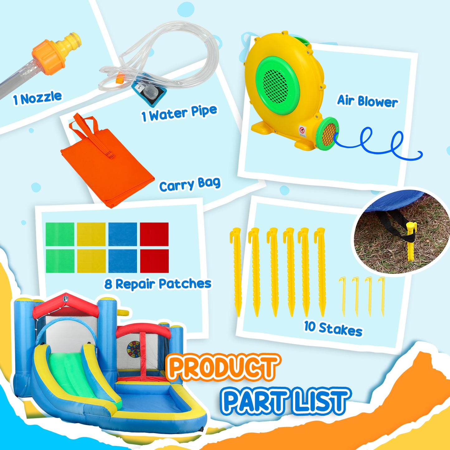 Inflatable Bouncy Castle with 550W Blower, Basketball Hoop