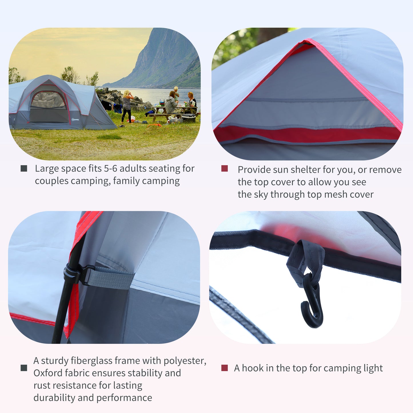 Fibreglass & Steel Frame 5/6 Person Lightweight Camping Tent