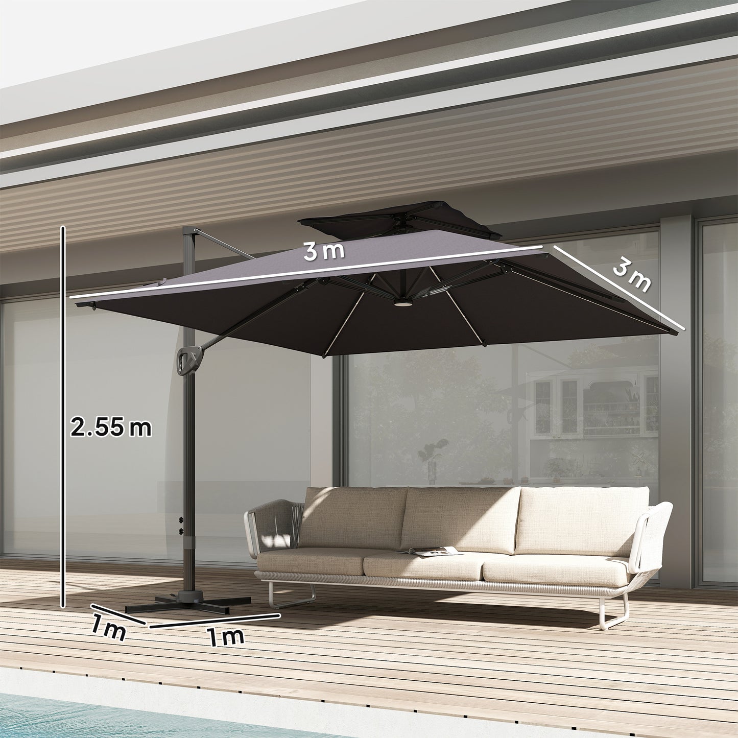 3.5x3 m Garden Cantilever Parasol with Solar LED Lights