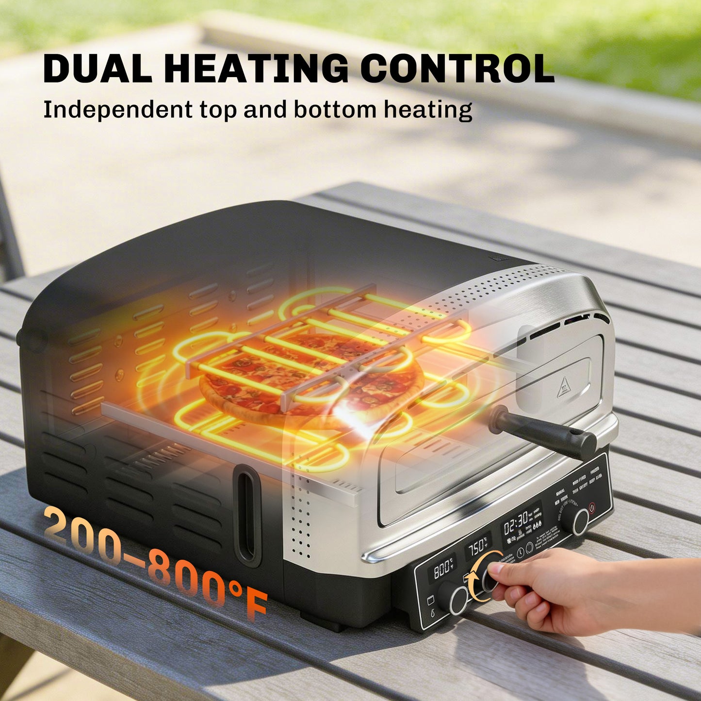 Outdoor Pizza Oven Dual Heat Control 6 Presets Electric Pizza Maker