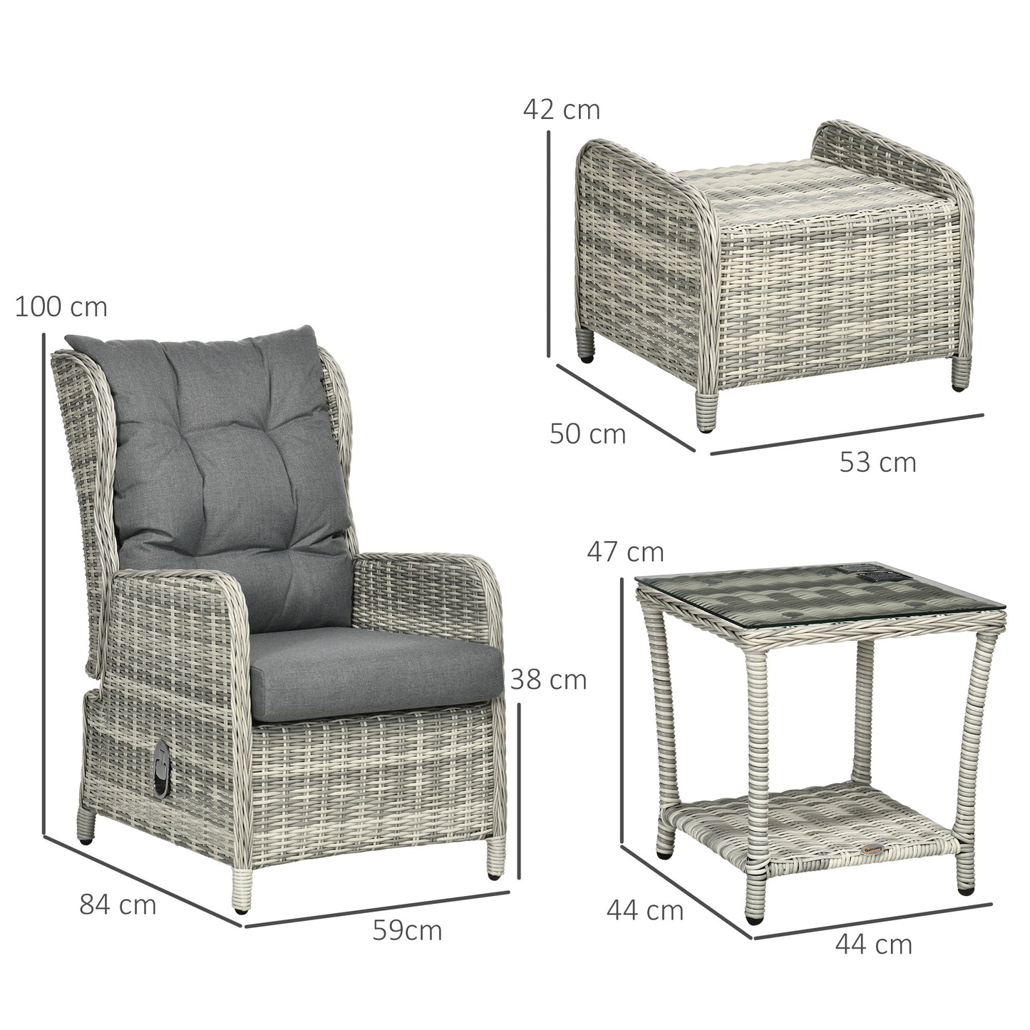 5 Pieces Rattan Bistro Set with Adjustable Back