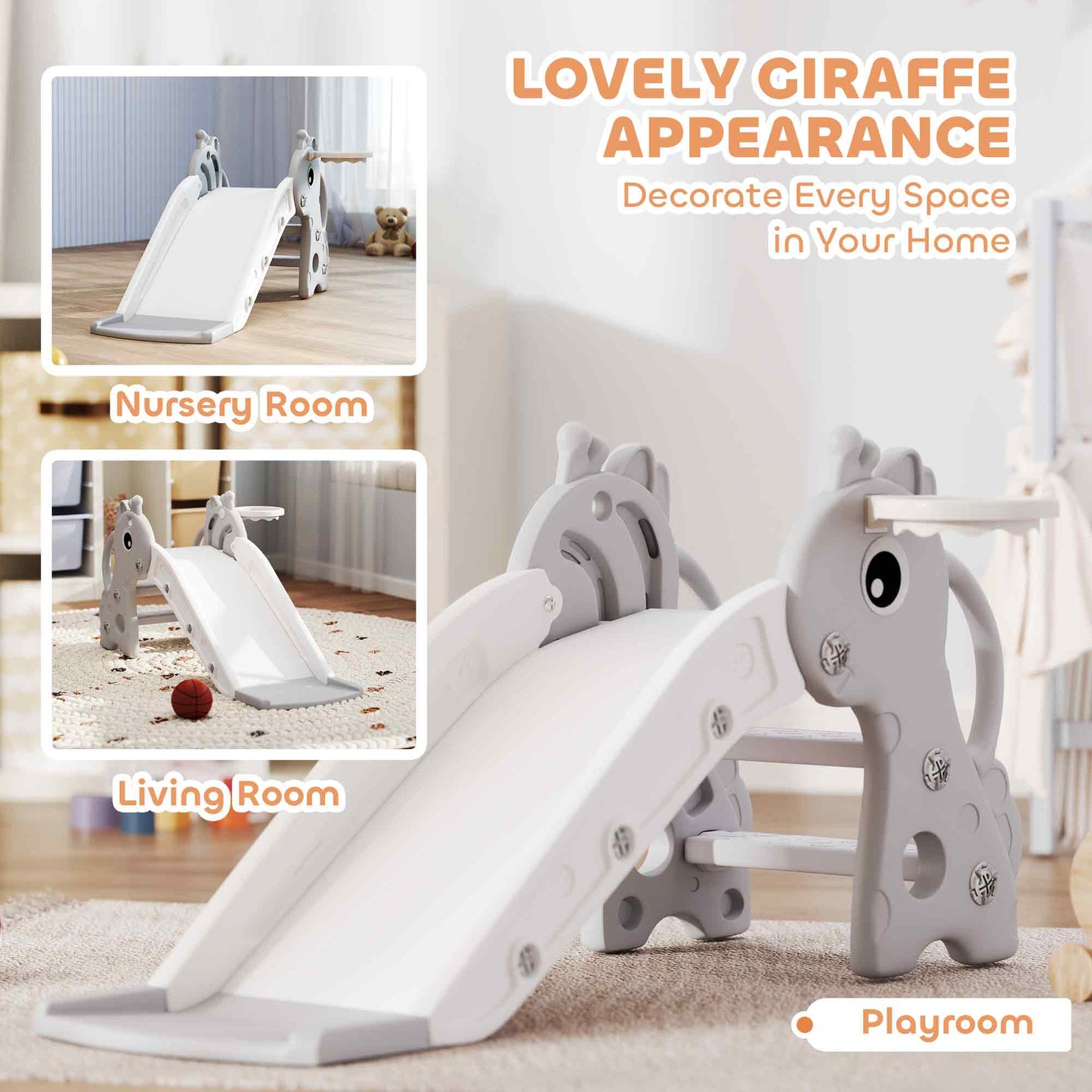 3 in 1 Kids Slide with Climber, Basketball Hoop and Ball