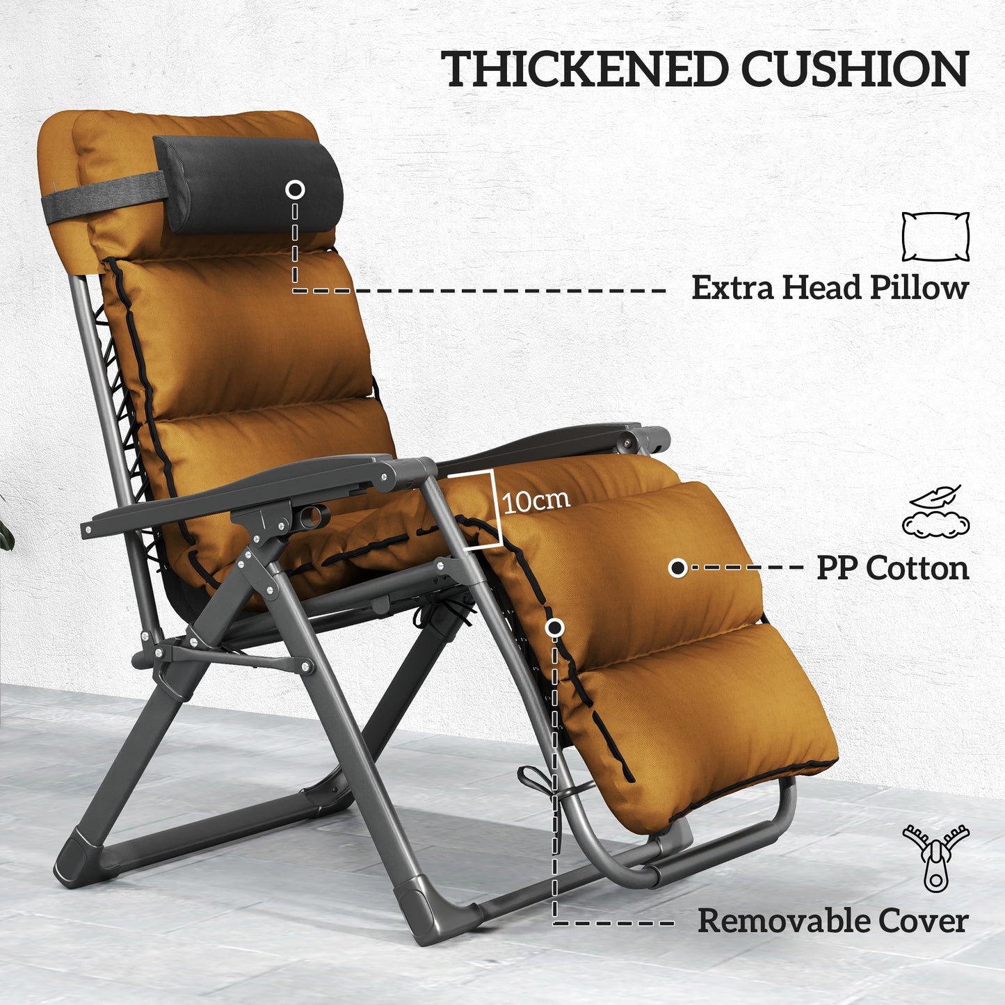 Set of Two Reclining Sun Loungers, with Cushion