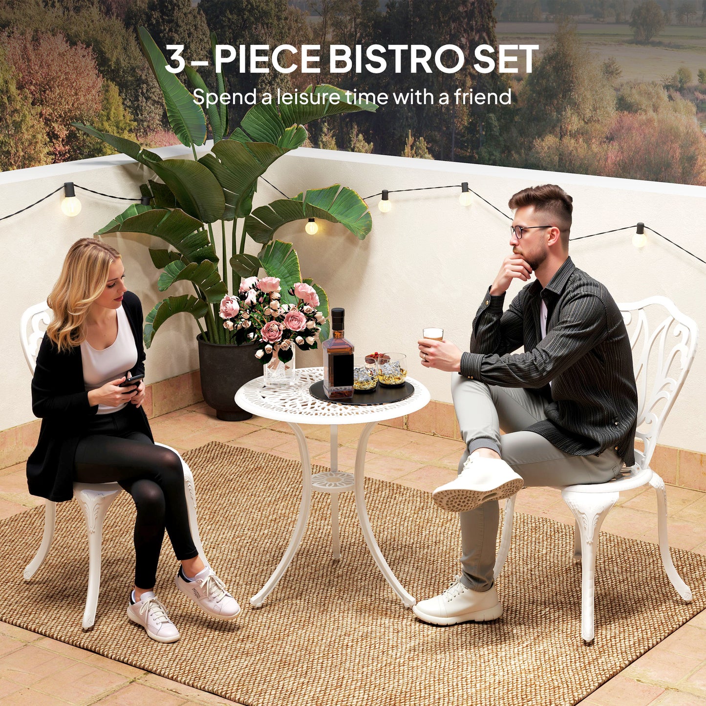 3 Piece Garden Bistro Set, Cast Aluminium Outdoor Furniture Set