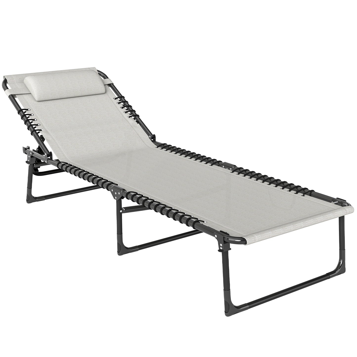 Foldable Sun Lounger, Outdoor 4 Level Adjustable Backrest Reclining