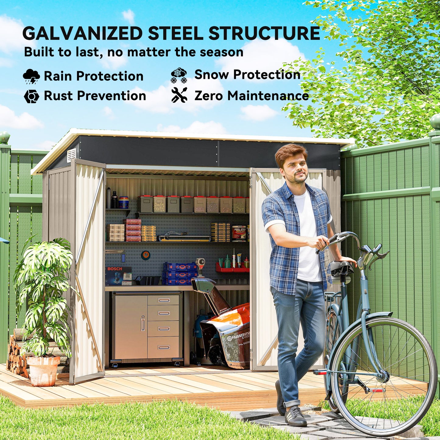 7.5 x 4.3ft Metal Garden Storage Shed
