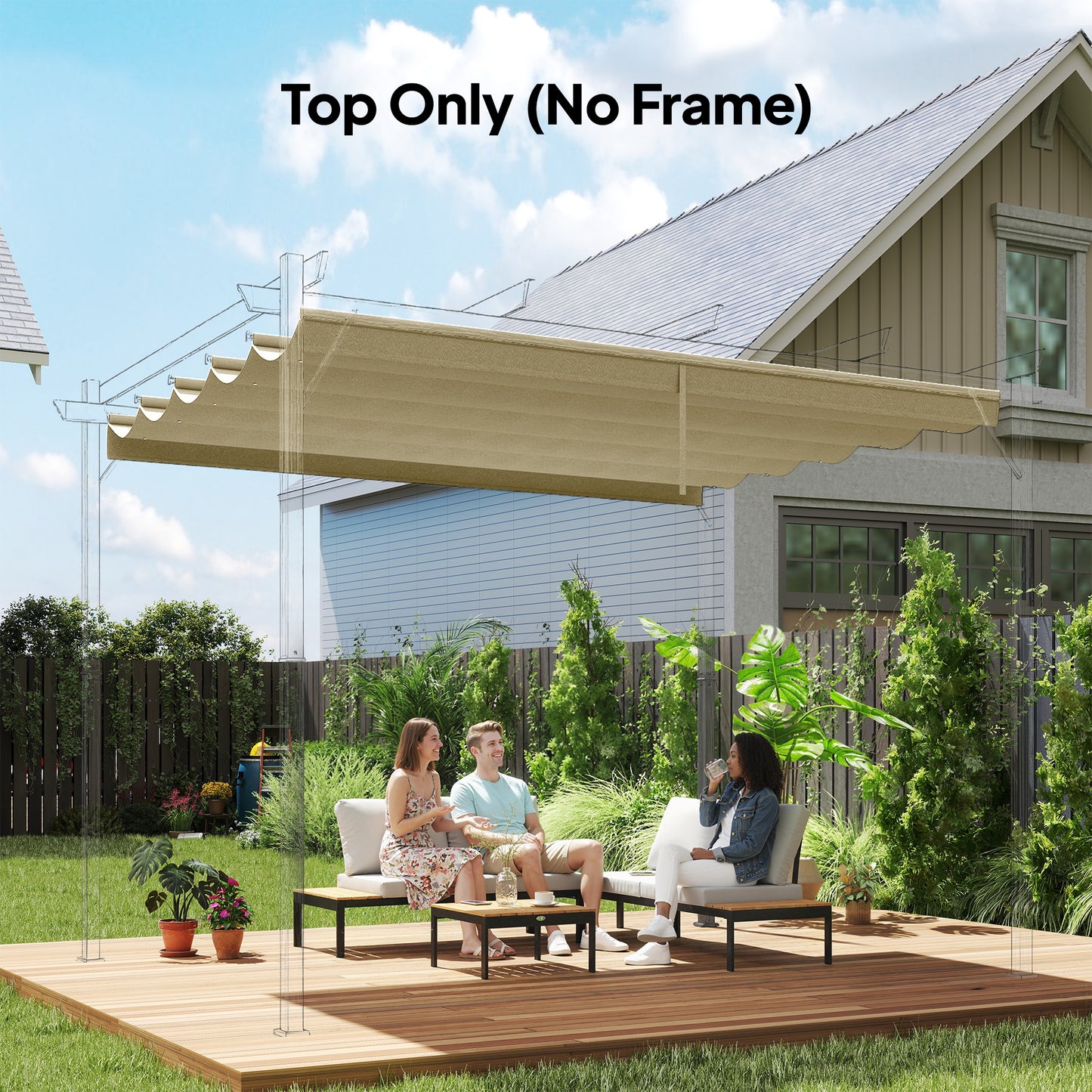 Retractable Pergola Cover, 2.55 x 2.5 m Replacement Canopy Fabric