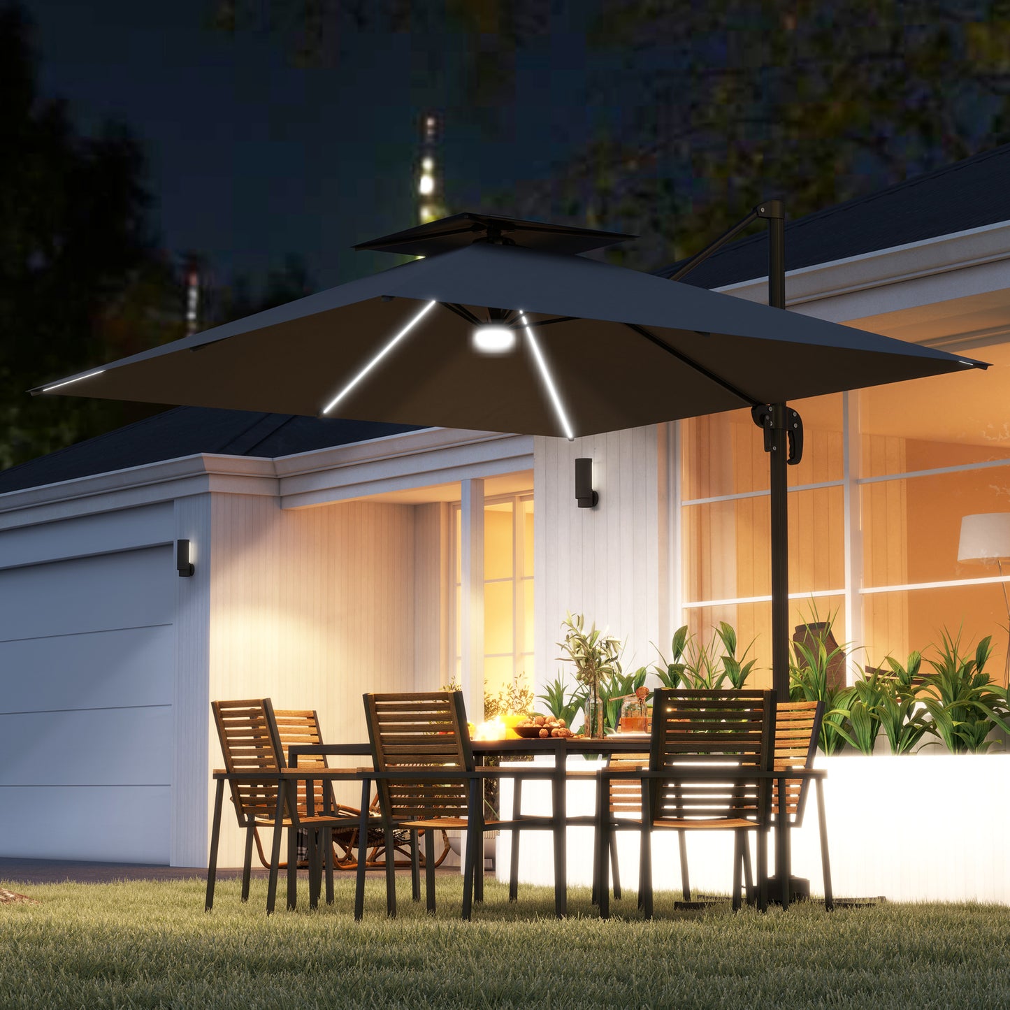 2.5m Cantilever Parasol with Solar Powered LED Lights, 360° Rotation