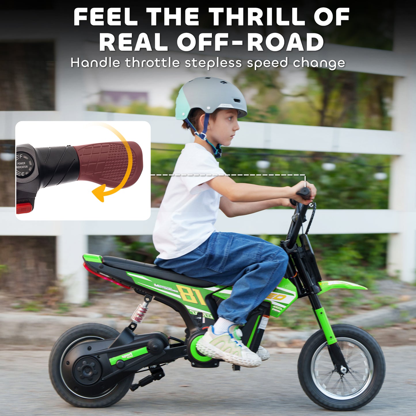Kids Electric Motorbike, 24V Ride On Motorcycle with 3 Speeds