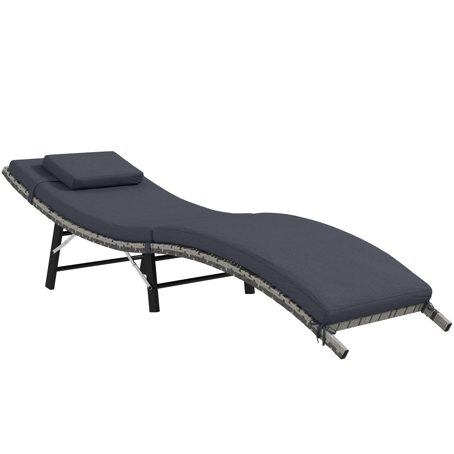 Rattan Folding Sun Lounger Outdoor Chair with Cushion and Pillow