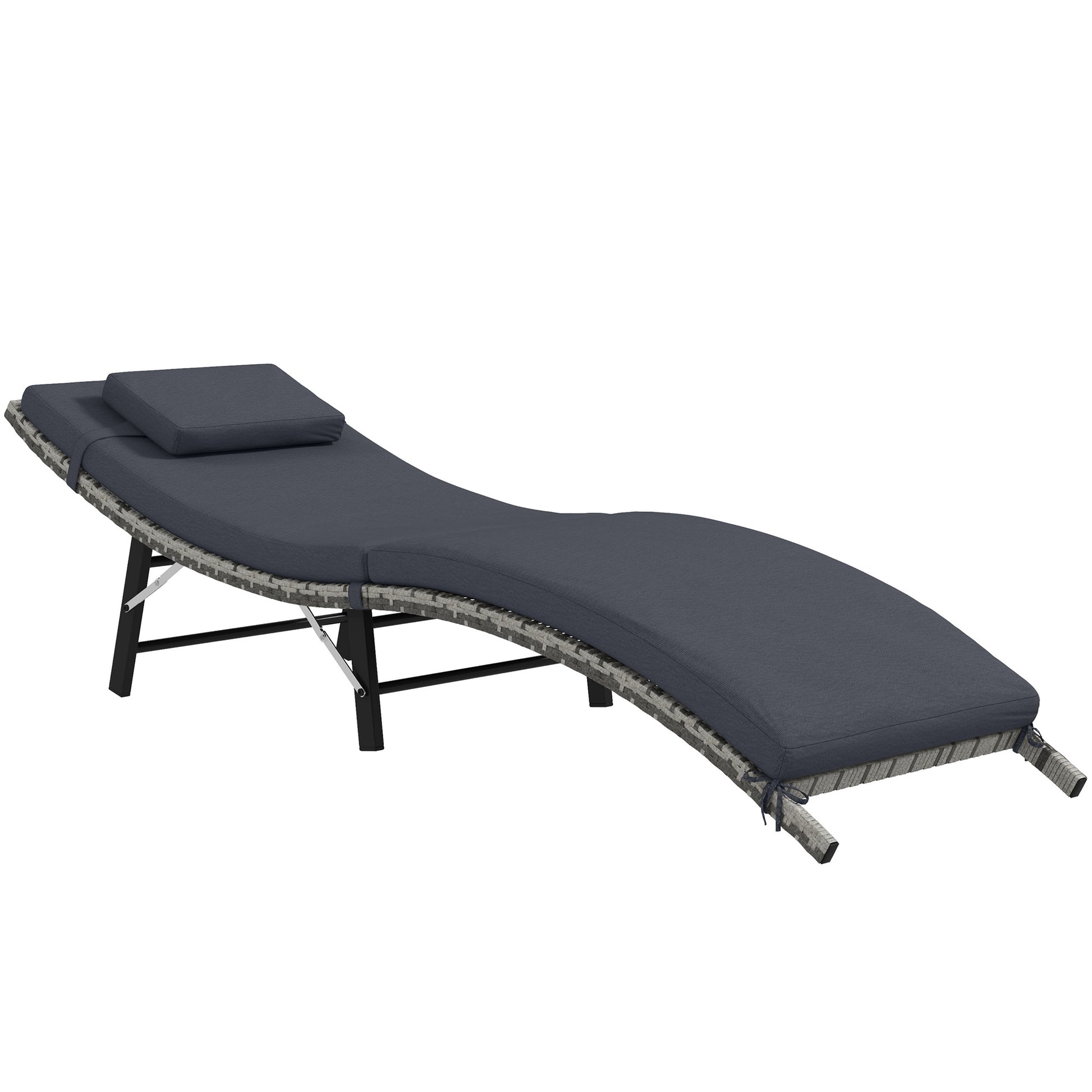 Rattan Folding Sun Lounger Outdoor Chair with Cushion and Pillow