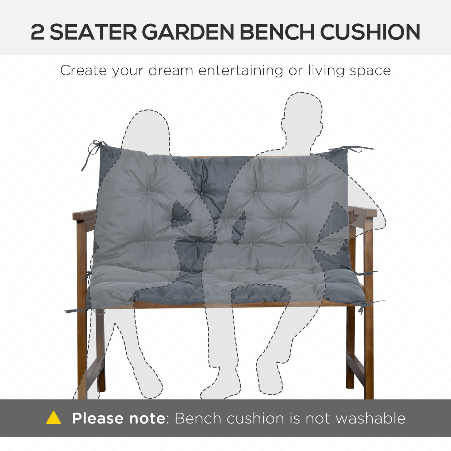 2 Seater Bench Cushion, Garden Chair Cushion with Back and Ties