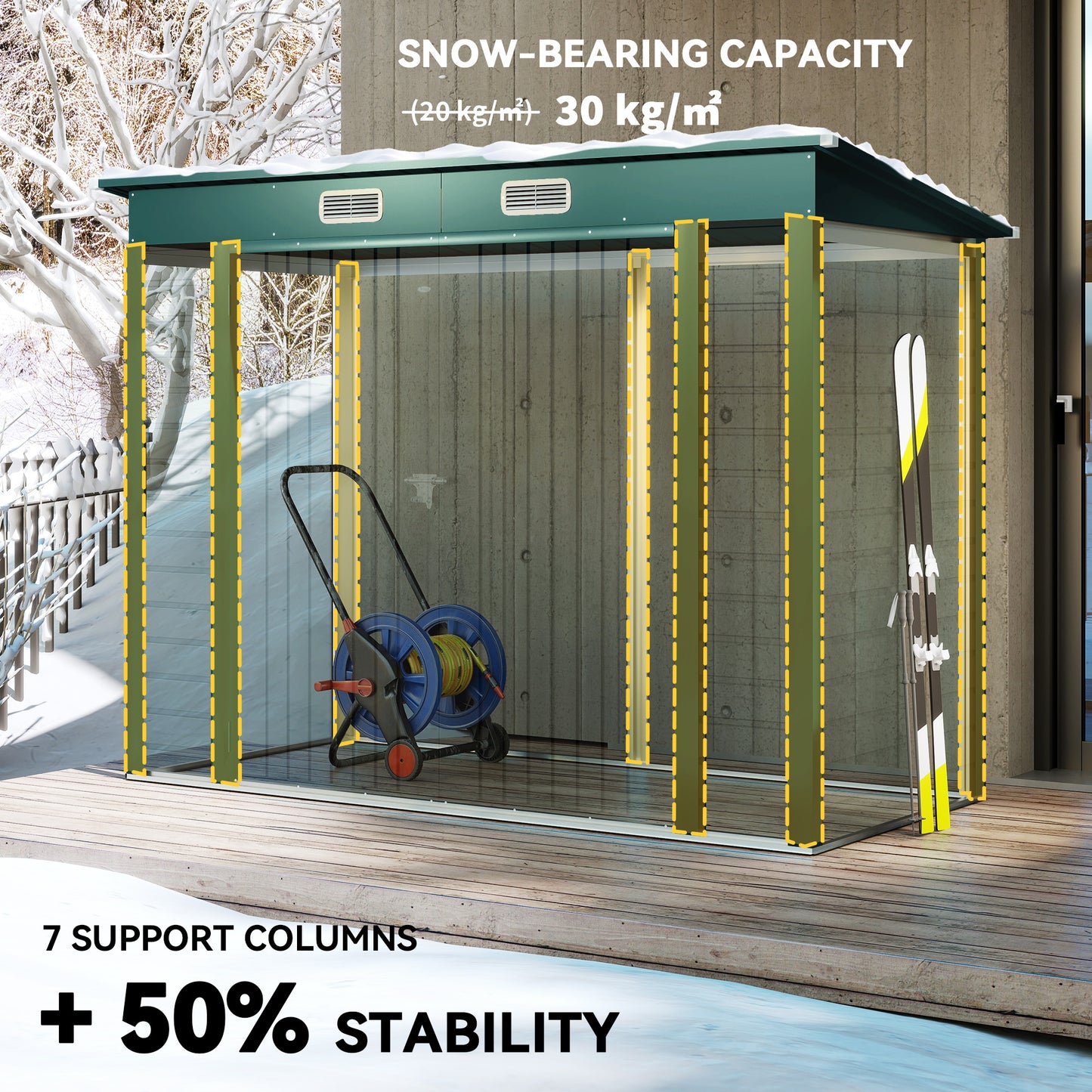 3.7 x 7.9ft Galvanised Steel Shed, with Latched Door and Padlock