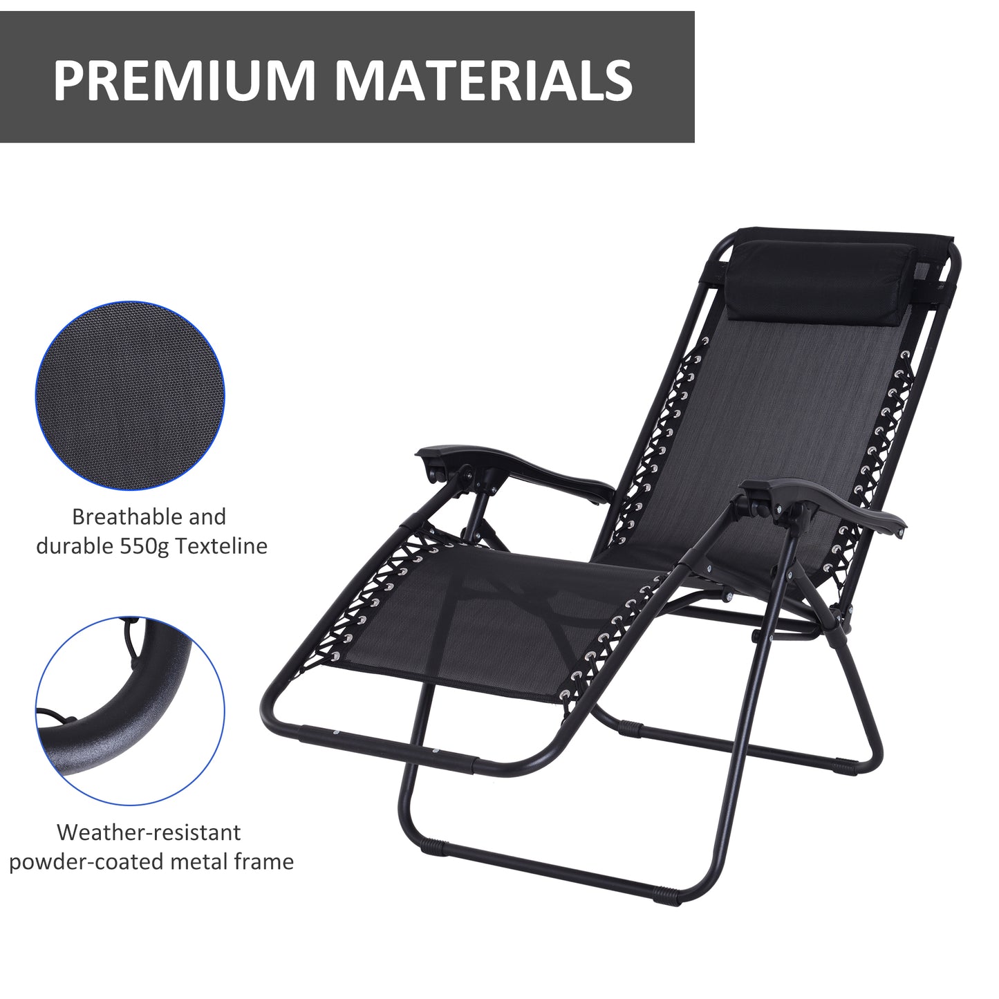Zero Gravity Chair Metal Frame Texteline Armchair Outdoor Folding