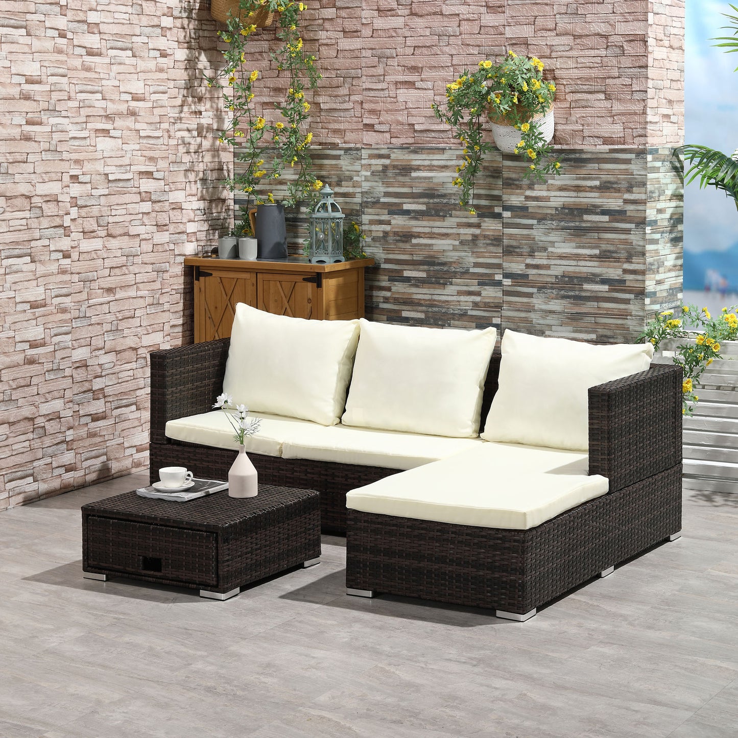 3 Pieces Rattan Garden Furniture Sofa Set