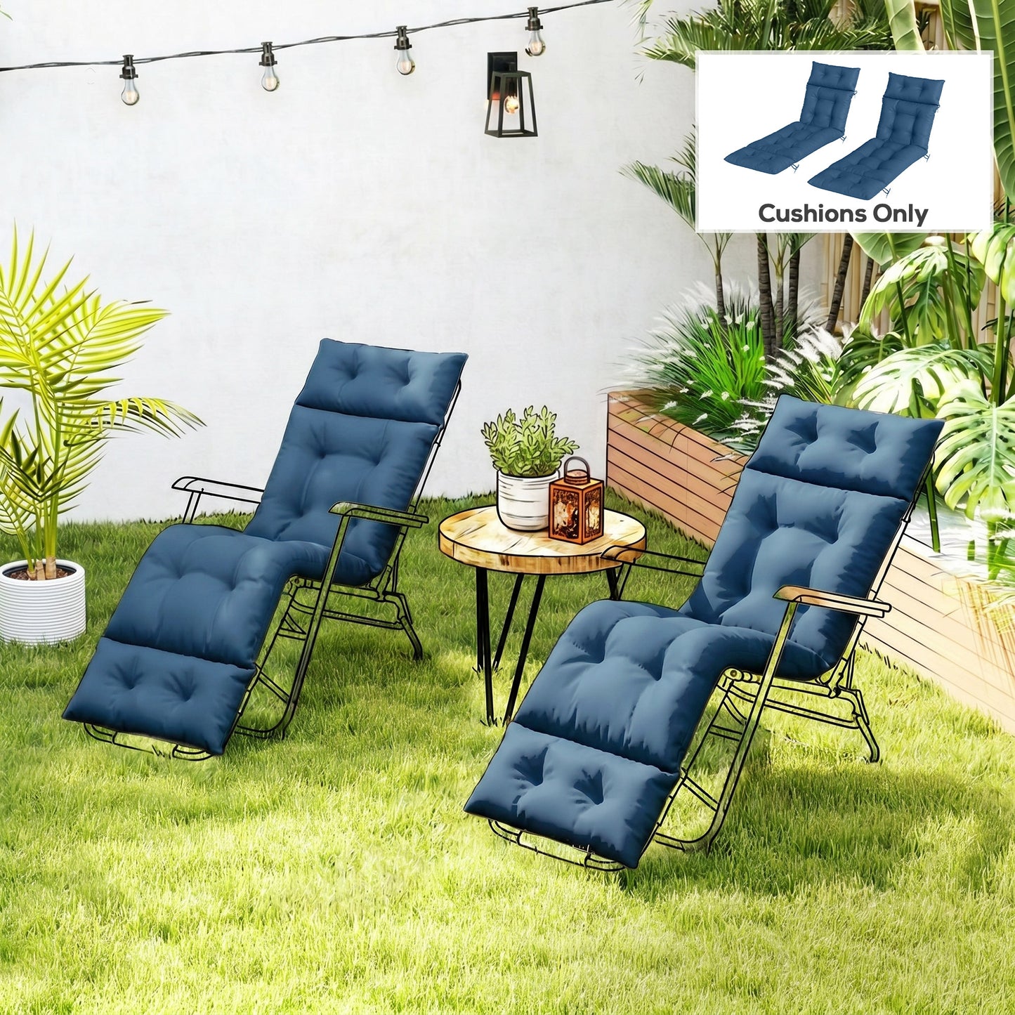 Set of Two 190 x 56cm Sun Lounger Cushions