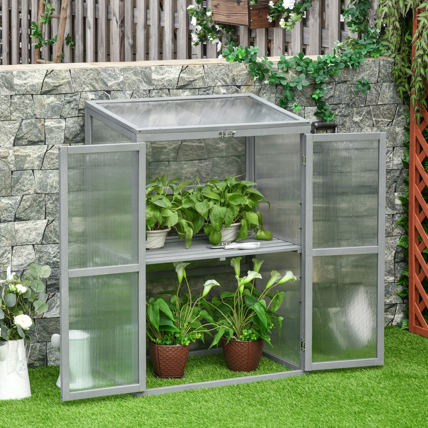 Wooden Cold Frame Greenhouse Polycarbonate Garden Grow House