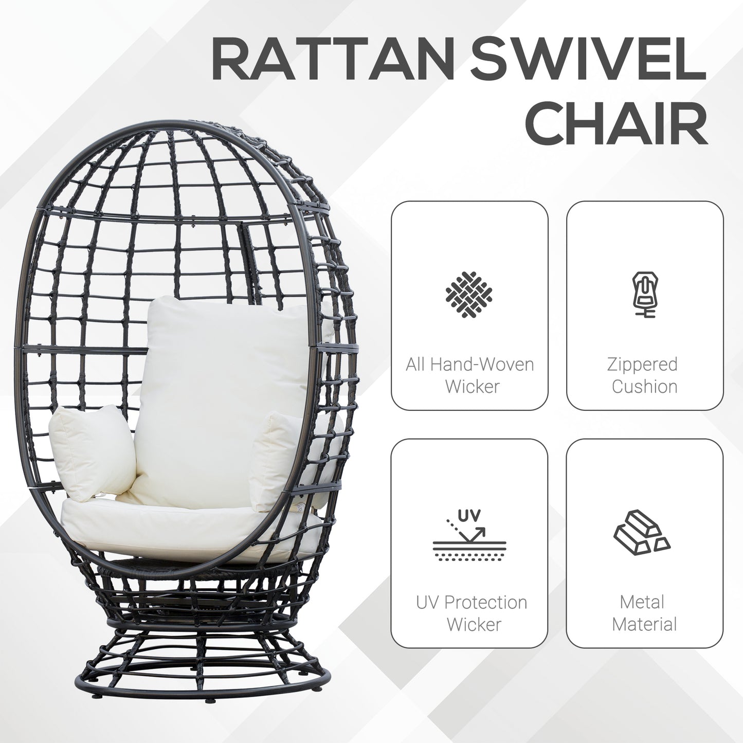 360° Swivel Egg Chair, Garden Rattan Swivel Chair