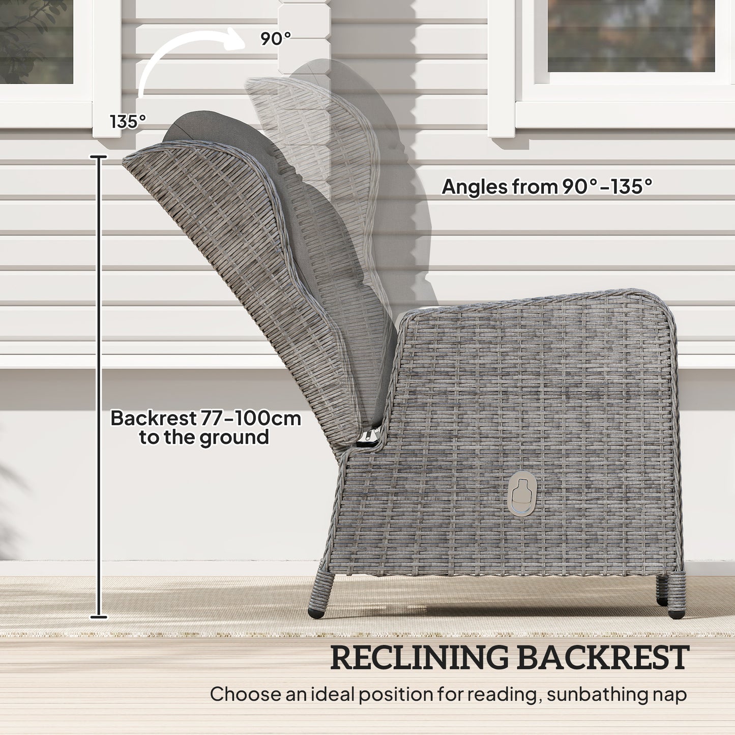 5 Pieces Rattan Bistro Set with Adjustable Back