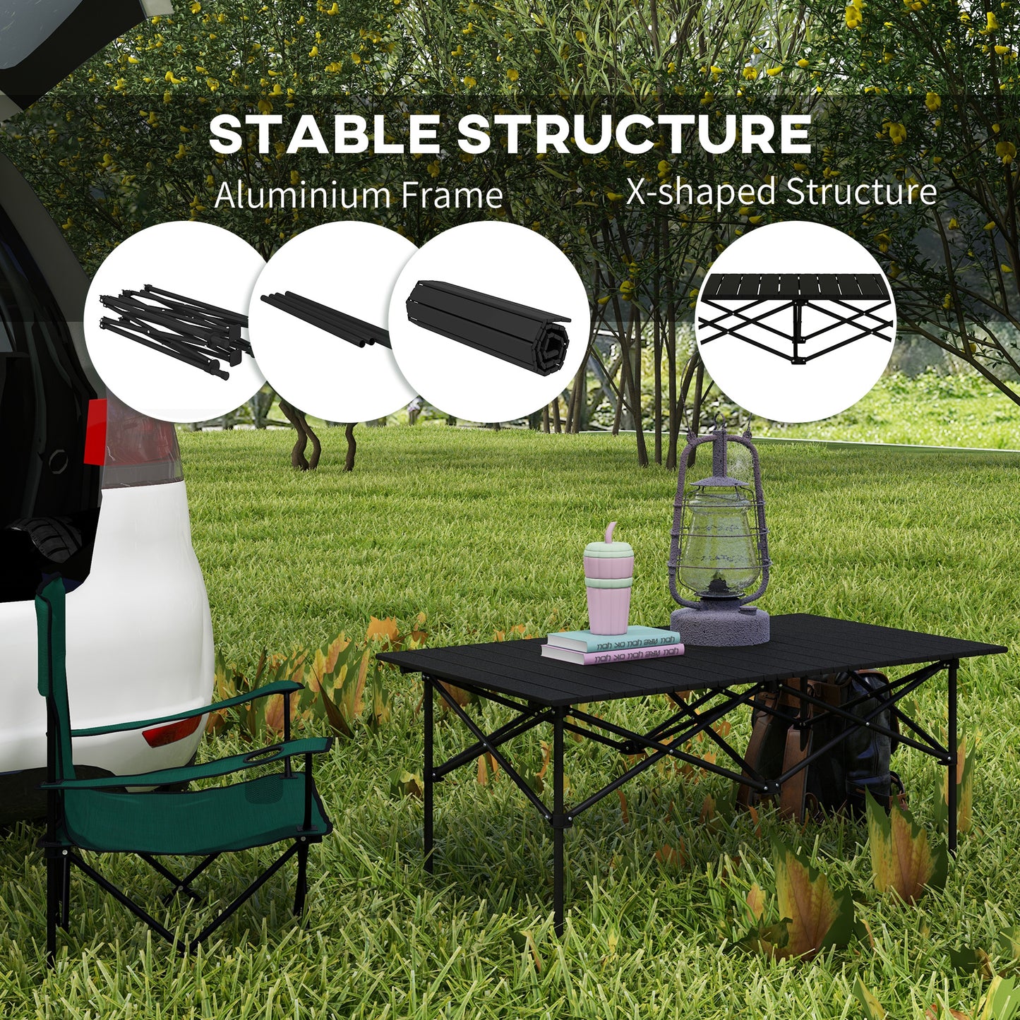 Two-Seater Portable Aluminium Table, with Roll-Up Tabletop and Bag