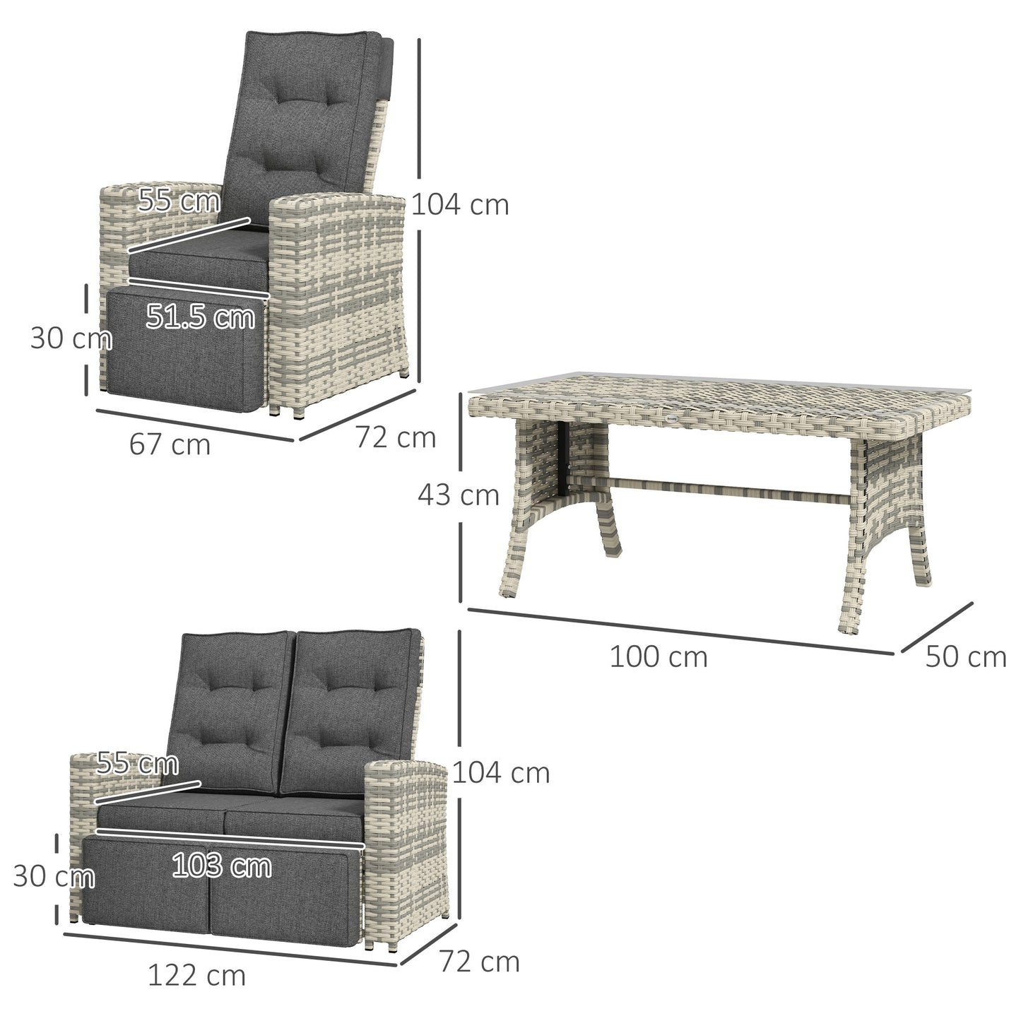4 Piece Rattan Garden Furniture Set Outdoor Sofa Sectional Set