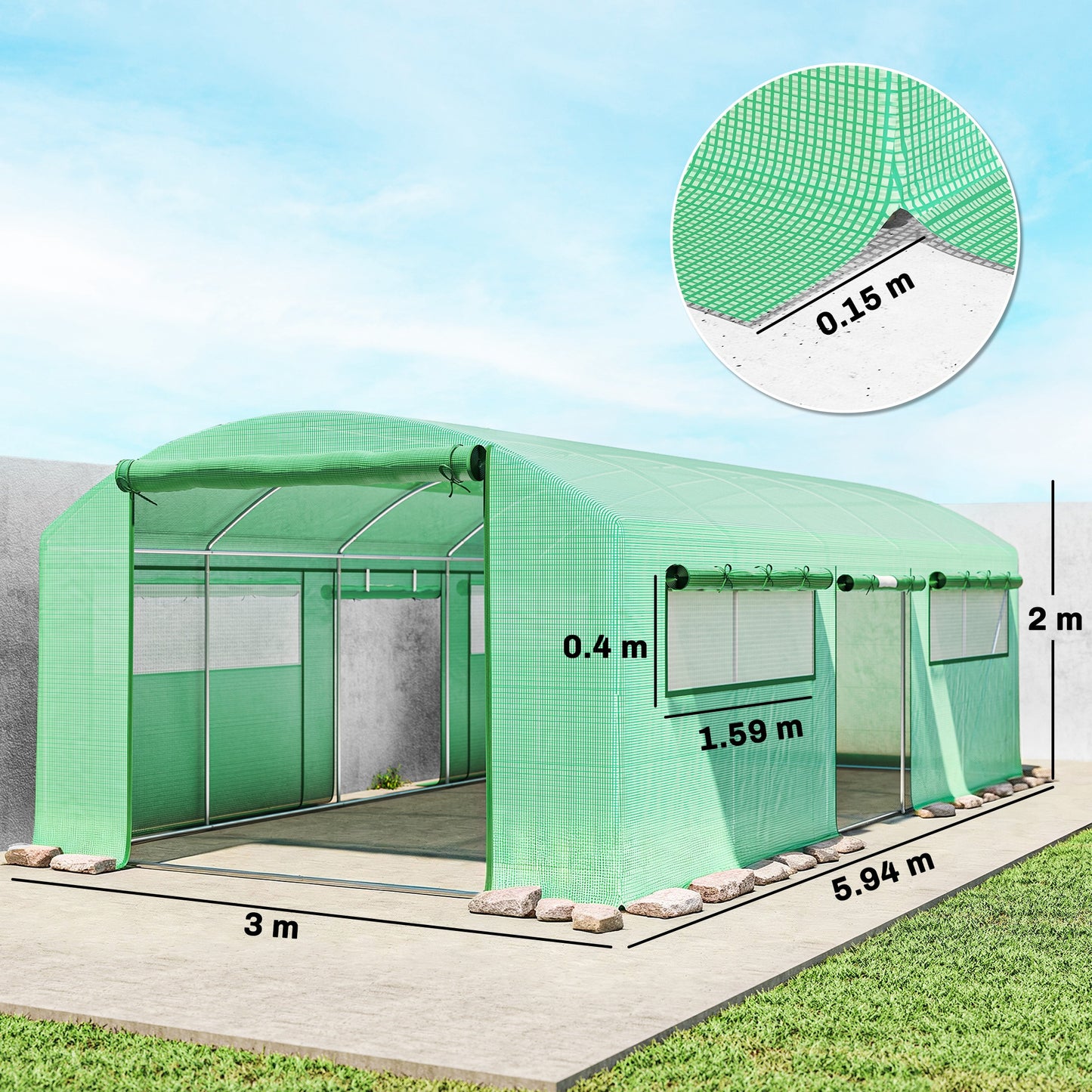 19 x 9.8ft Walk-In Polytunnel Greenhouse