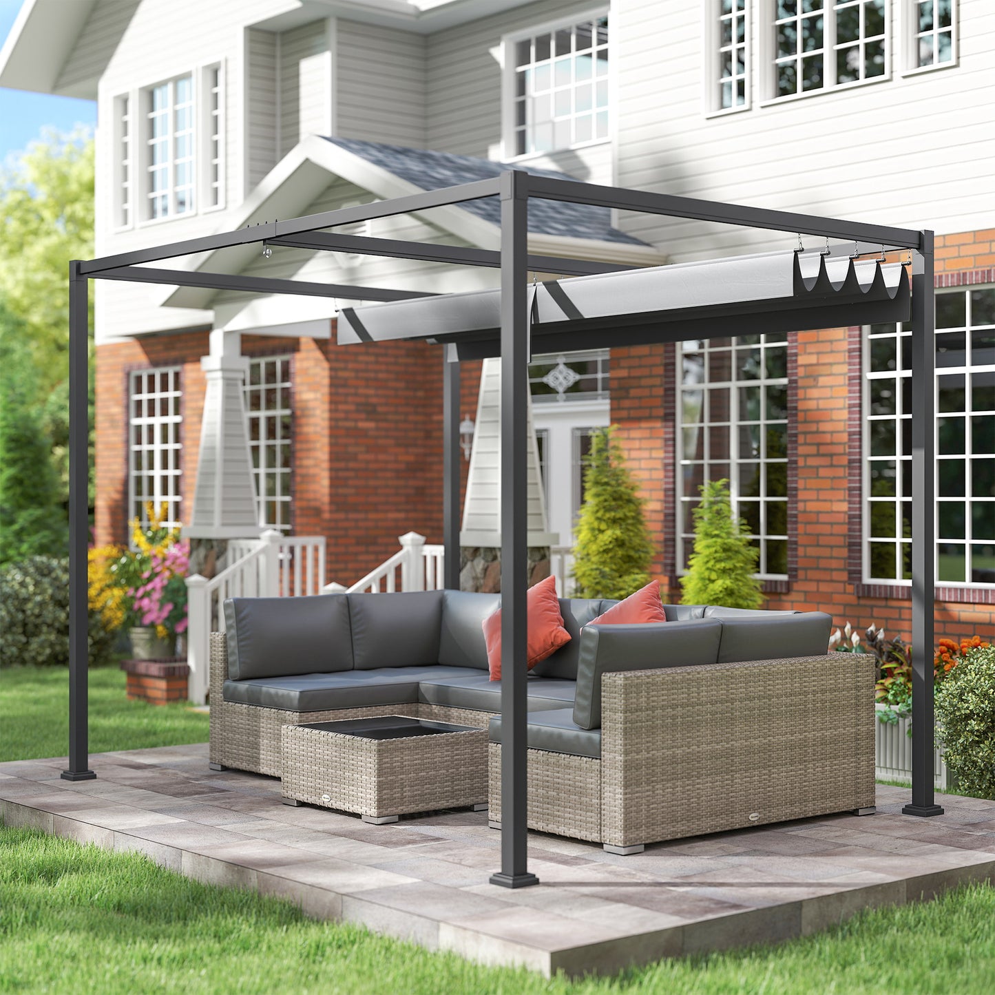 3 x 2m Metal Outdoor Pergola with Retractable Roof