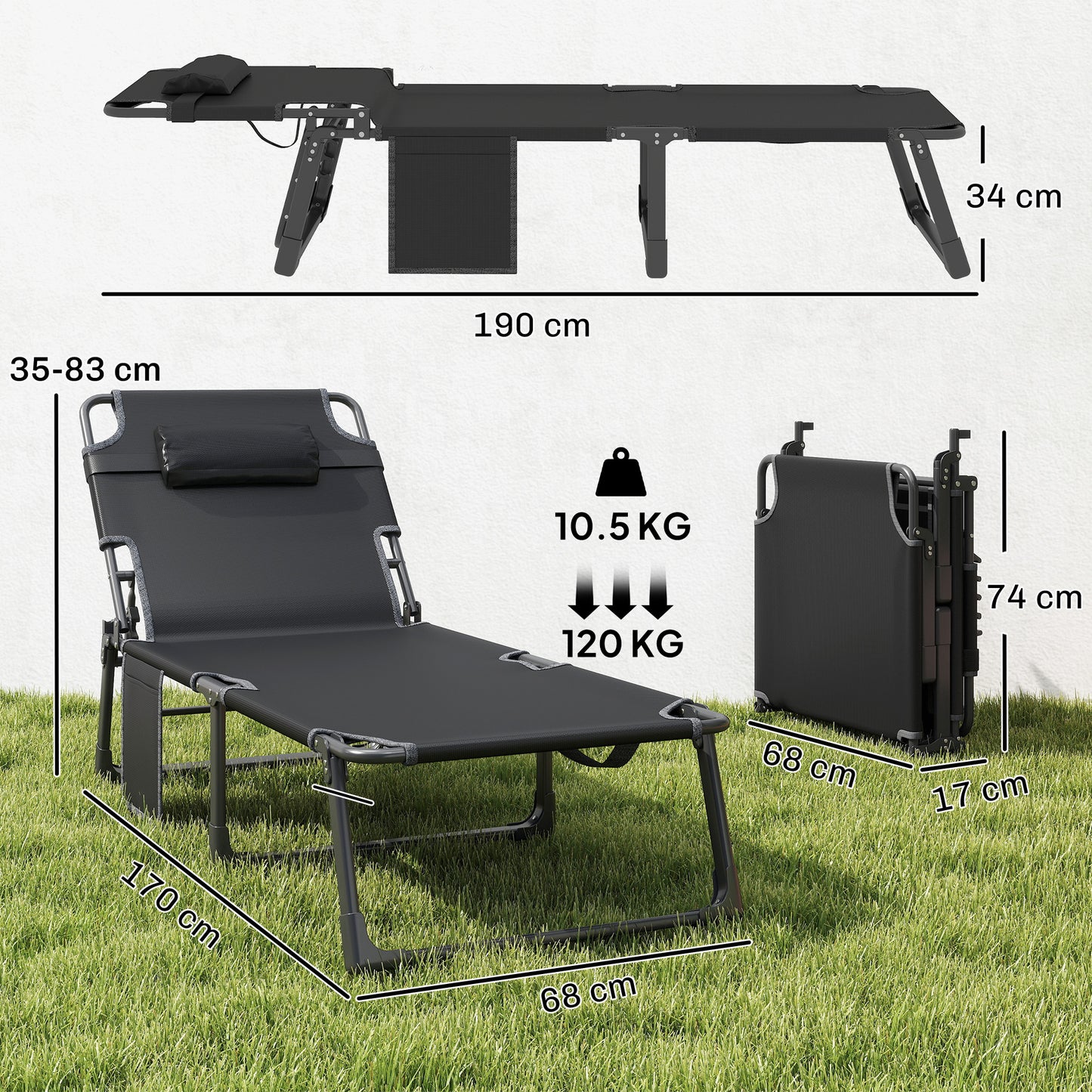 Folding Sun Lounger for Garden