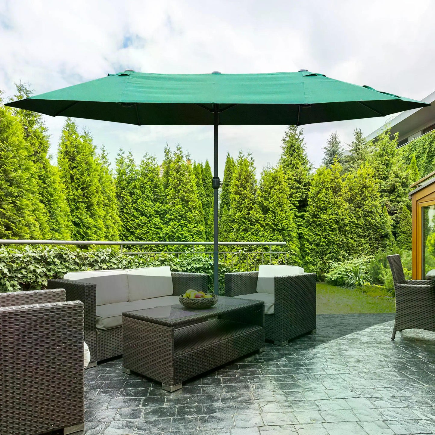 4.6M Sun Umbrella Canopy Double-sided Crank Sun Shade w/ Cross Base (1)