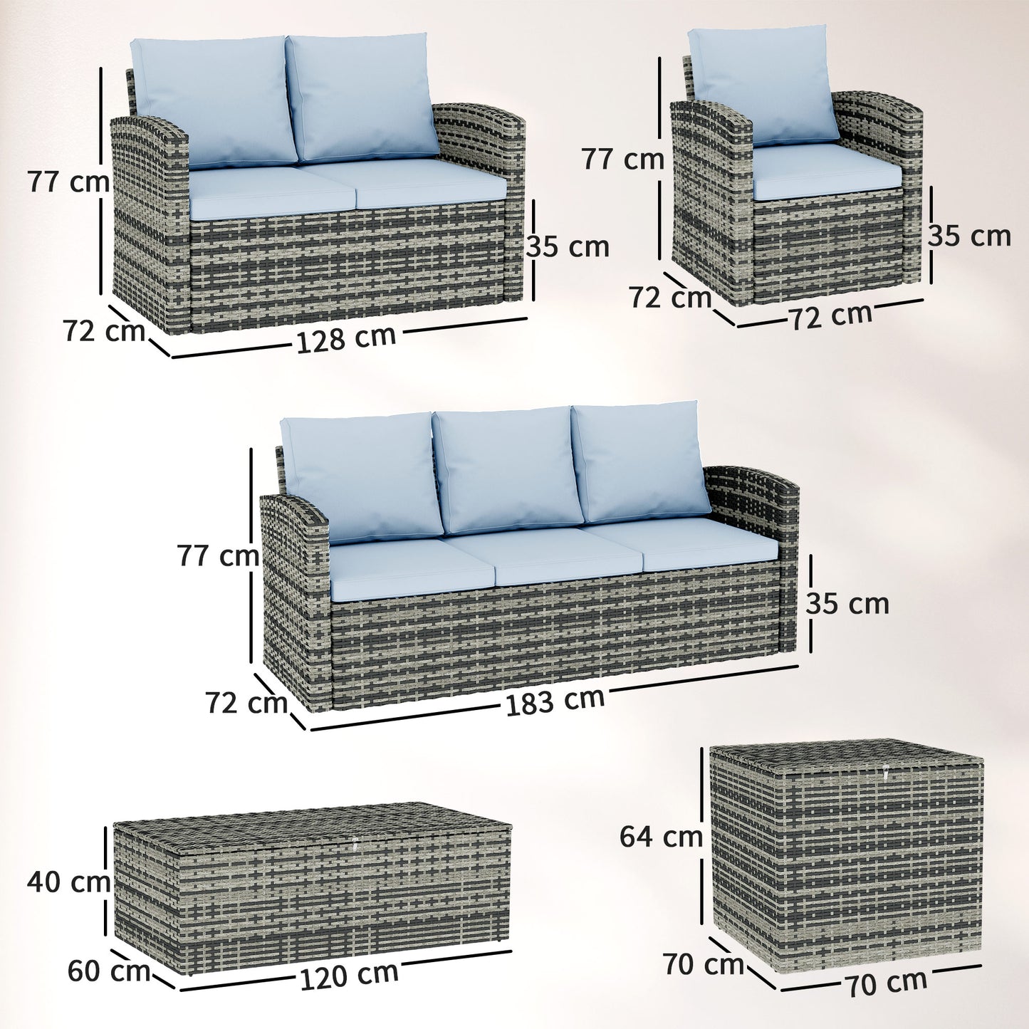 6 Pieces Rattan Garden Furniture Set