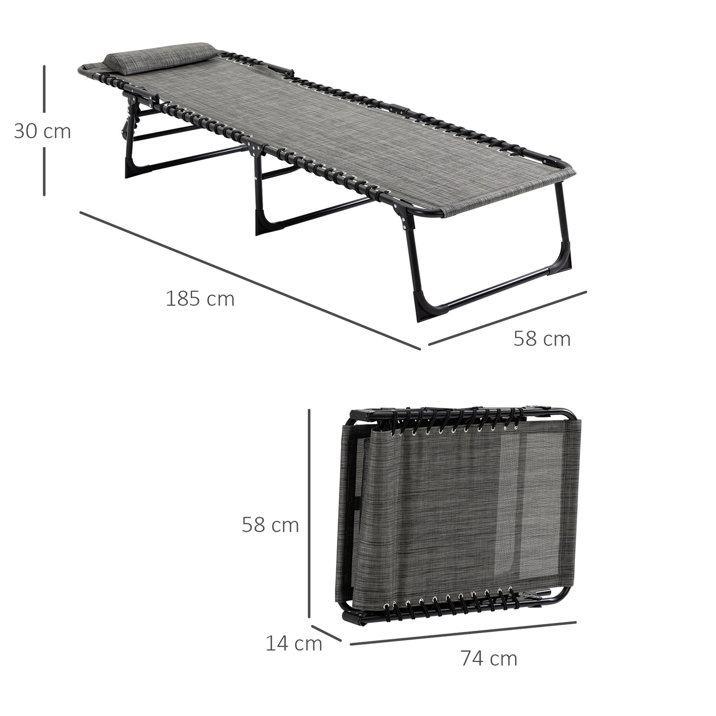 Portable Sun Lounger Set of 2, Folding Camping Bed Cot