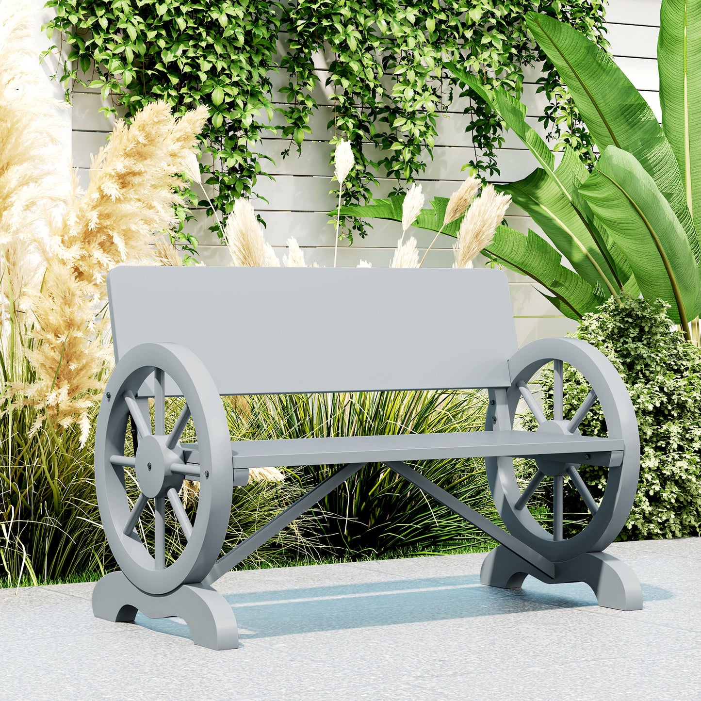 Fir Wood 2-Seater Outdoor Garden Wagon Wheel Bench