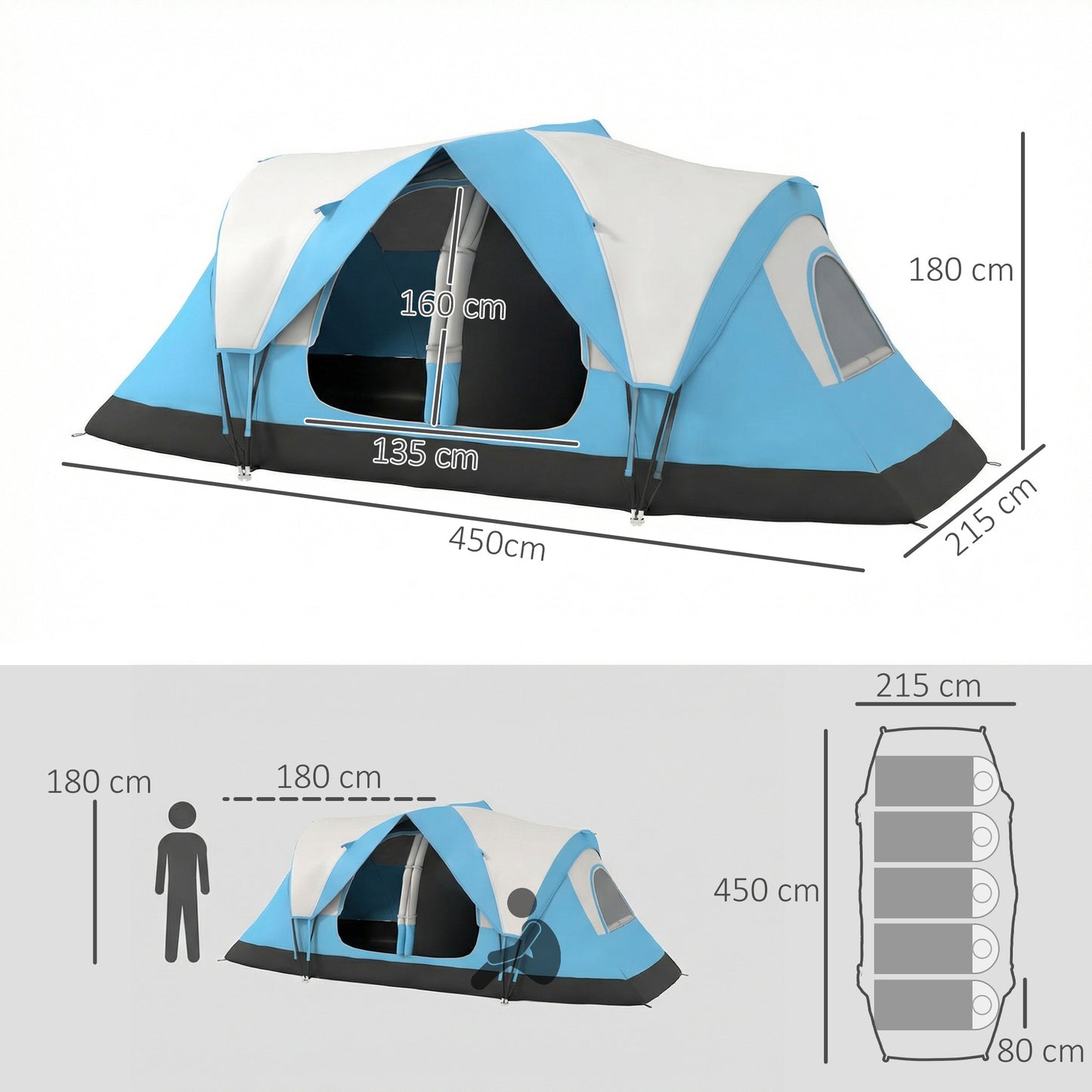 Camping Tent for 6-8 Man with 2000mm Waterproof Rainfly