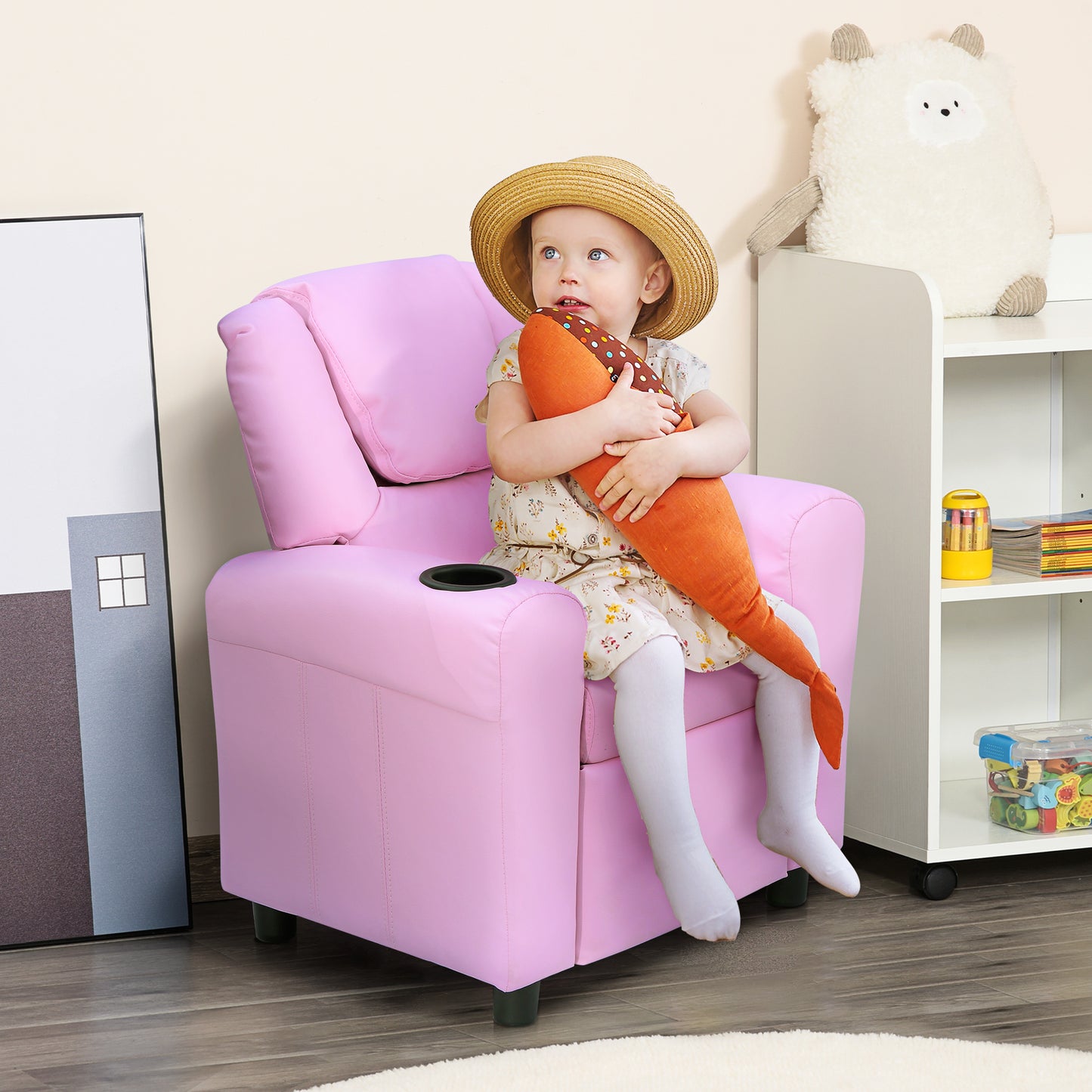 Kids Recliner Chair, PU Leather with Adjustable Backrest, Footrest
