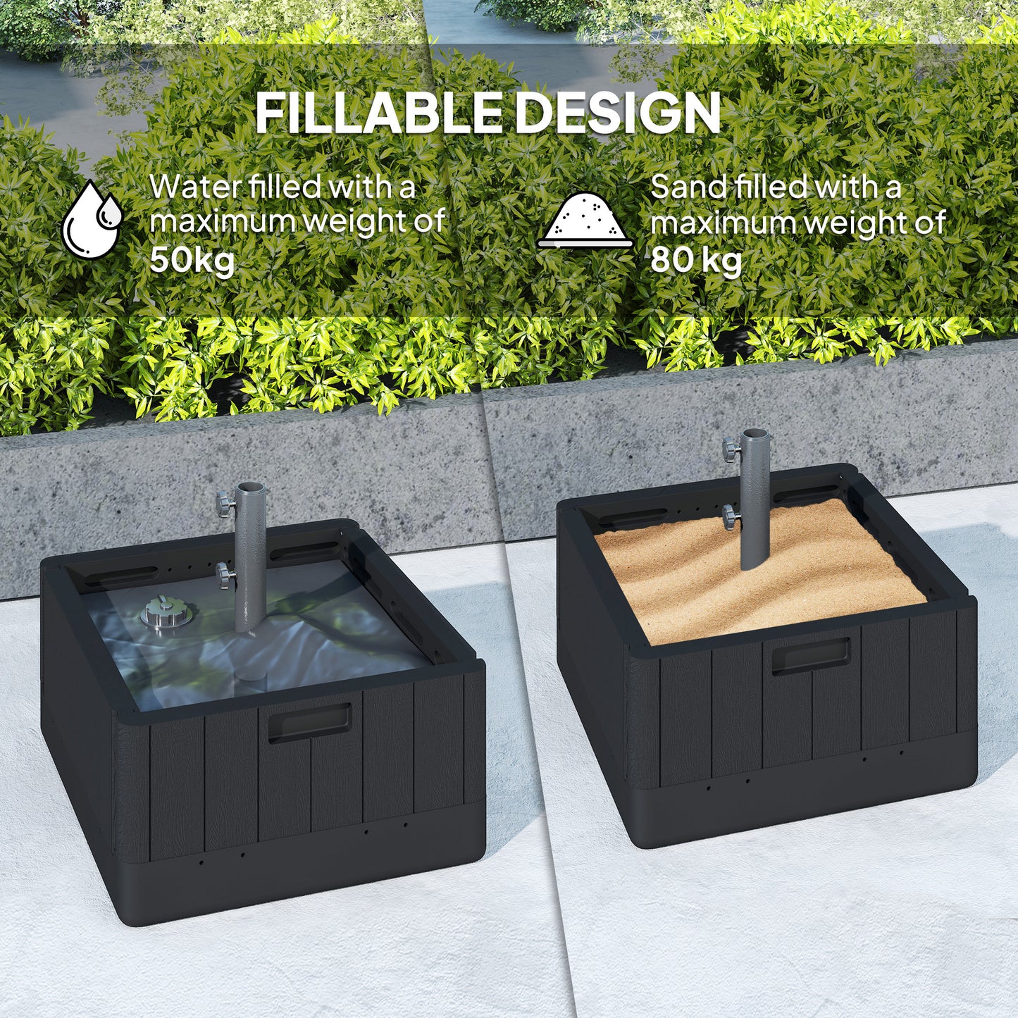 Garden Parasol Base Outdoor Umbrella Stand with Wheels Handles