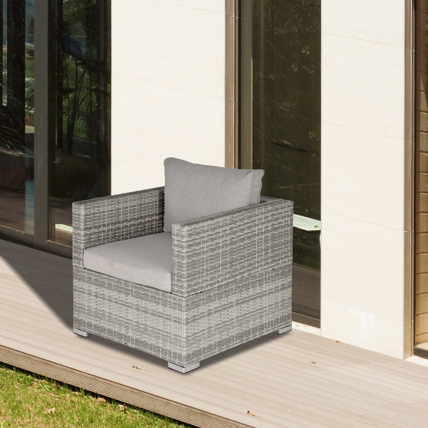 Single Seater Rattan Chair Sofa with Padded Cushions