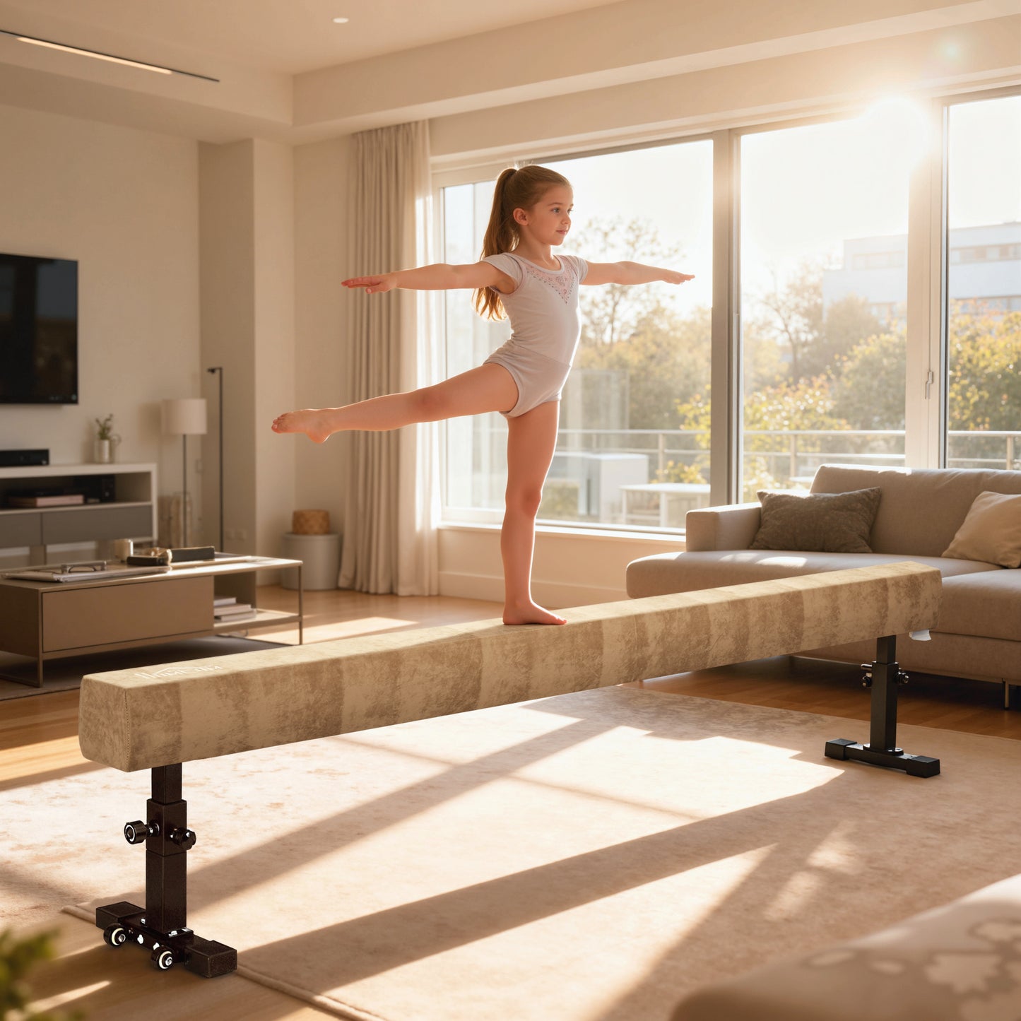 7.5ft Adjustable Balance Beam, Gymnastics Beam with Wheels